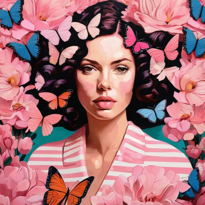 A Symphony of Femininity: Women with Flowers and Butterflies Art Prints