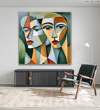 Contemporary female cubism portrait artwork – abstract geometric depiction of the female form, printed on premium canvas, ideal for modern home or office decor