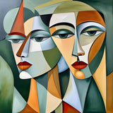 Contemporary female cubism portrait artwork – abstract geometric depiction of the female form, printed on premium canvas, ideal for modern home or office decor