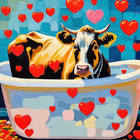 Suds and Serenity | Cow In Bath Art Prints