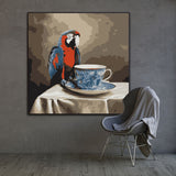 Curious Glance | Macaw and Tea Cup Art
