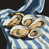 Oysters On Striped Fabric - Hand-painted Art