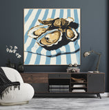 Oysters On Striped Fabric - Hand-painted Art