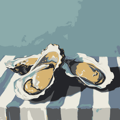 Oysters On Striped Fabric - Hand-painted Art