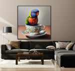 Chirps and Cups | Rainbow and Lorikeet and Tea Cup Art Print