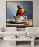 A Splash Of Delight | Rainbow and Lorikeet and Tea Cup Art Print