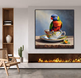 A Splash Of Delight | Rainbow and Lorikeet and Tea Cup Art Print