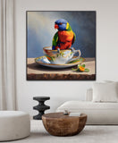 A Splash Of Delight | Rainbow and Lorikeet and Tea Cup Art Print