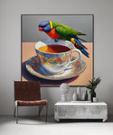 Feathers and Fragility | Rainbow and Lorikeet and Tea Cup Art Print