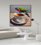 Feathers and Fragility | Rainbow and Lorikeet and Tea Cup Art Print