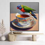 Feathers and Fragility | Rainbow and Lorikeet and Tea Cup Art Print