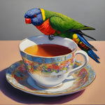 Feathers and Fragility | Rainbow and Lorikeet and Tea Cup Art Print