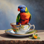 A Splash Of Delight | Rainbow and Lorikeet and Tea Cup Art Print