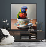 Chirps and Cups | Rainbow and Lorikeet and Tea Cup Art Print