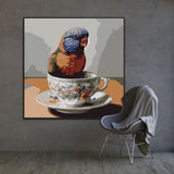Chirps and Cups | Rainbow Lorikeet and Tea Cup Art