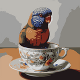 Chirps and Cups | Rainbow Lorikeet and Tea Cup Art