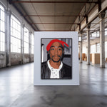 Handpainted Tupac Shakur portrait on canvas featuring original rap icon artwork, framed wall art or rolled for international shipping.