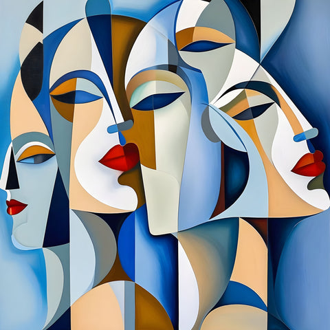 Contemporary female cubism portrait artwork – abstract geometric depiction of the female form, printed on premium canvas, ideal for modern home or office decor
