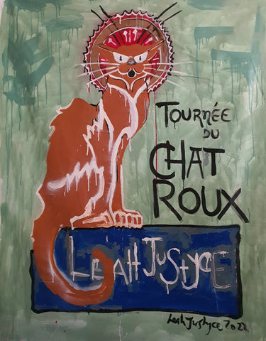 A bold homage to the iconic Tournee du Chat Noir poster, The Orange Cat reimagines the mysterious black feline as a vivid, fiery-hued cat with a curious stare and commanding presence.