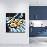 Oysters On Striped Fabric - Fine Art Prints