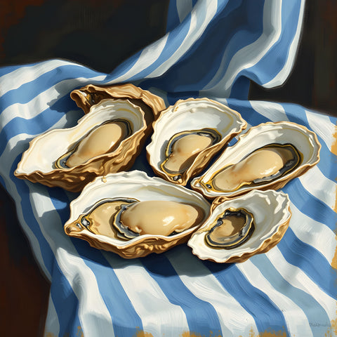 Oysters On Striped Fabric - Fine Art Prints