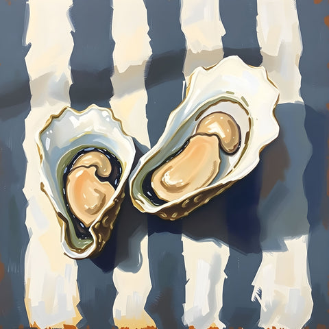 Oysters On Striped Fabric - Fine Art Prints