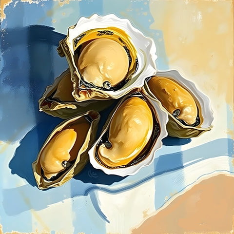 Oysters On Striped Fabric - Fine Art Prints