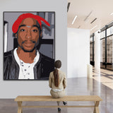 Handpainted Tupac Shakur portrait on canvas featuring original rap icon artwork, framed wall art or rolled for international shipping.