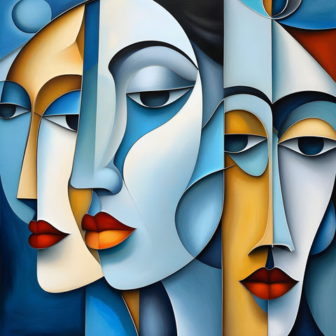 Contemporary female cubism portrait artwork – abstract geometric depiction of the female form, printed on premium canvas, ideal for modern home or office decor