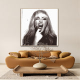 Handpainted pop art portrait of Sabrina Carpenter featuring bold colors and expressive brushstrokes, inspired by her songs Espresso and Feather, perfect wall art for music fans and collectors