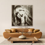 Handpainted pop art portrait of Sabrina Carpenter featuring bold colors and expressive brushstrokes, inspired by her songs Espresso and Feather, perfect wall art for music fans and collectors