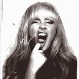 Handpainted pop art portrait of Sabrina Carpenter featuring bold colors and expressive brushstrokes, inspired by her songs Espresso and Feather, perfect wall art for music fans and collectors