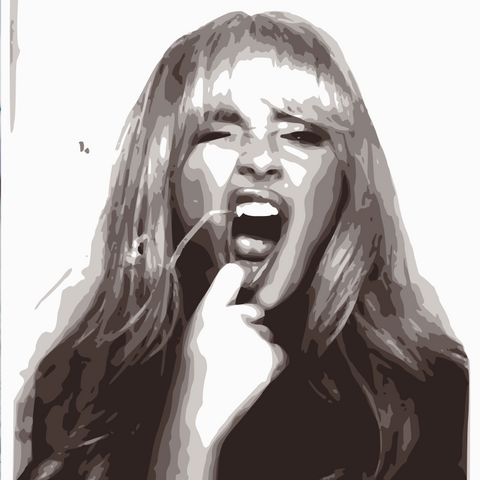 Handpainted pop art portrait of Sabrina Carpenter featuring bold colors and expressive brushstrokes, inspired by her songs Espresso and Feather, perfect wall art for music fans and collectors