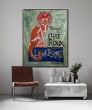 A bold homage to the iconic Tournee du Chat Noir poster, The Orange Cat reimagines the mysterious black feline as a vivid, fiery-hued cat with a curious stare and commanding presence.