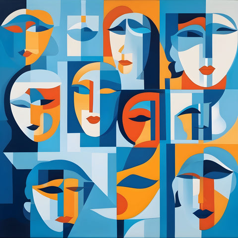 Contemporary female cubism portrait artwork – abstract geometric depiction of the female form, printed on premium canvas, ideal for modern home or office decor