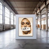 Handpainted Eminem portrait on canvas featuring original rap artist artwork, framed wall art or rolled for international delivery.