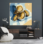 Oysters On Striped Fabric - Hand-painted Art