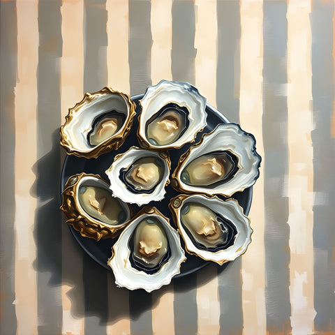 Oysters On Striped Fabric - Fine Art Prints