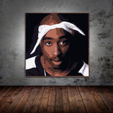 Handpainted Tupac Shakur portrait on canvas featuring original rap icon artwork, framed wall art or rolled for international shipping.