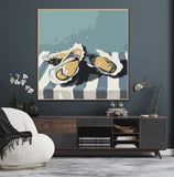Oysters On Striped Fabric - Hand-painted Art