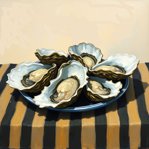 Oysters On Striped Fabric - Fine Art Prints