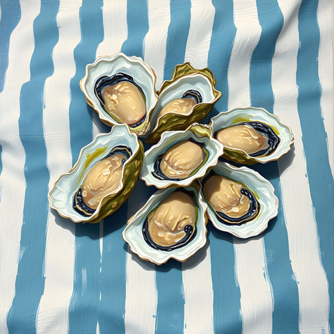 Oysters On Striped Fabric - Fine Art Prints