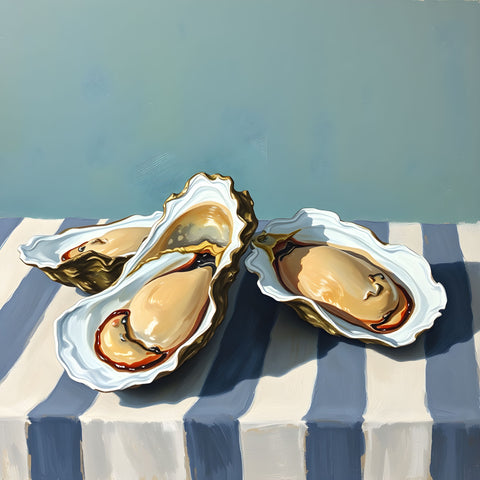 Oysters On Striped Fabric - Fine Art Prints