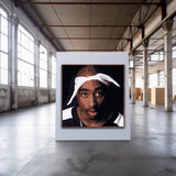 Handpainted Tupac Shakur portrait on canvas featuring original rap icon artwork, framed wall art or rolled for international shipping.