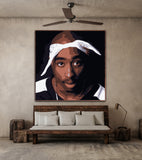 Handpainted Tupac Shakur portrait on canvas featuring original rap icon artwork, framed wall art or rolled for international shipping.