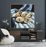 Oysters On Striped Fabric - Hand-painted Art