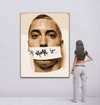 Handpainted Eminem portrait on canvas featuring original rap artist artwork, framed wall art or rolled for international delivery.