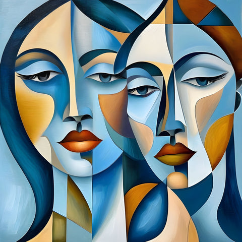 Contemporary female cubism portrait artwork – abstract geometric depiction of the female form, printed on premium canvas, ideal for modern home or office decor