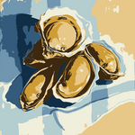 Oysters On Striped Fabric - Hand-painted Art
