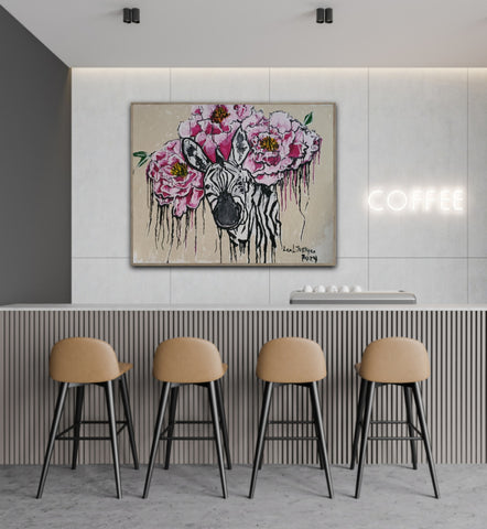 Stripes and Blooms (Zebra Art Prints)